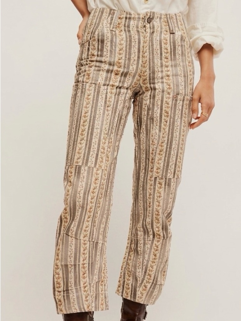 Free People We The Free Supersonic Printed Slim Pants Farmhouse Grey Combo 4